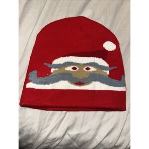 Santa Beanie‎ Cap Hat Novelty Holiday Christmas Red White One Size Most Hats